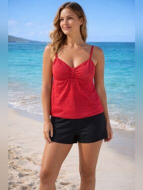 NEW CATALINA red texturef tankini top, size 3X (22/24)